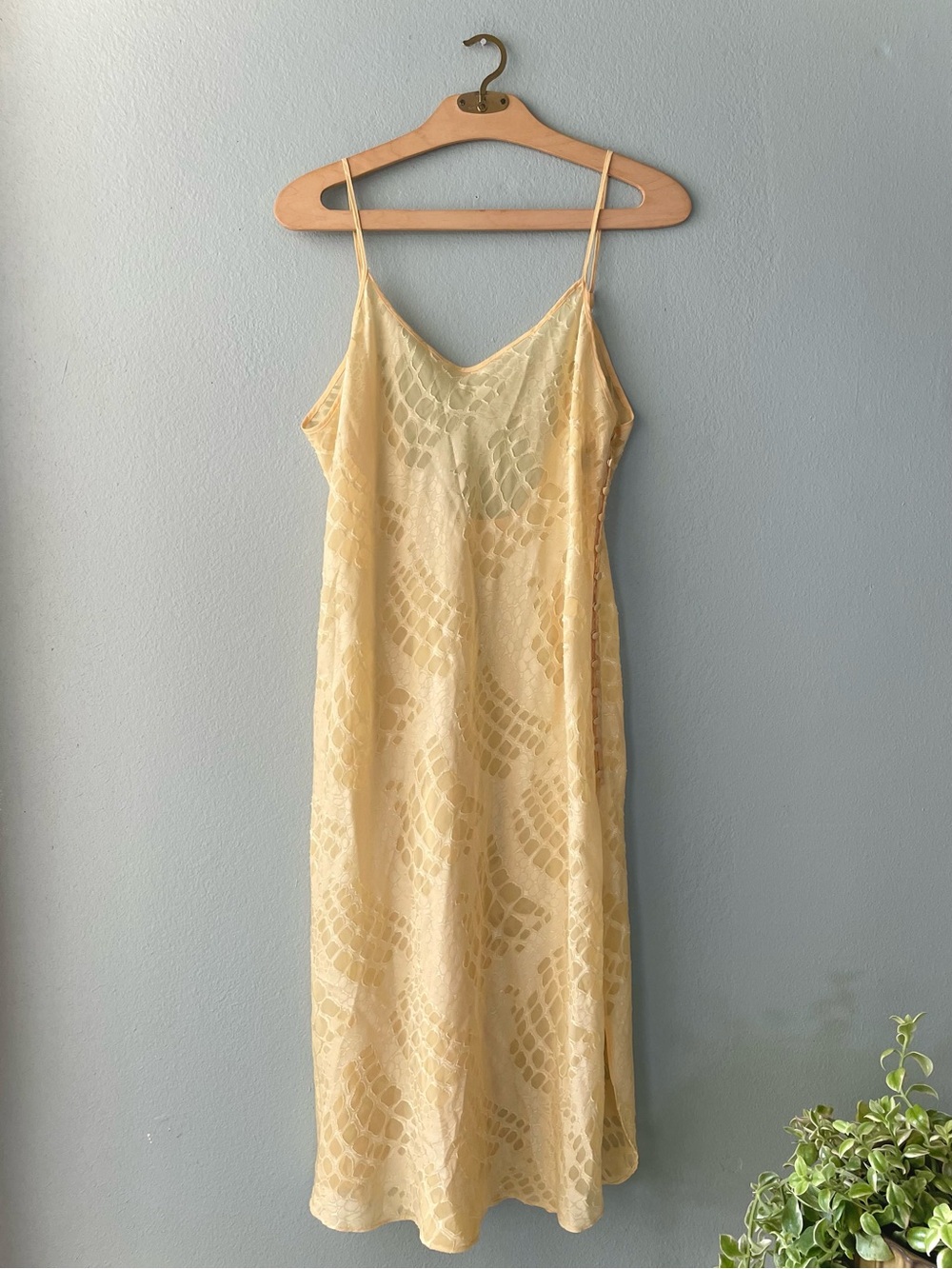 Secret Treasures | Y2k Yellow Snakeprint Sheer Chemise Slip Dress Lingerie